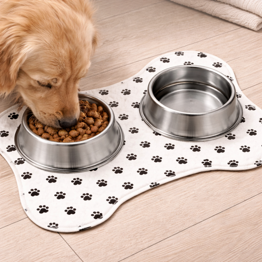 Black Paw Prints Bone-Shaped Dog Dish Placemat