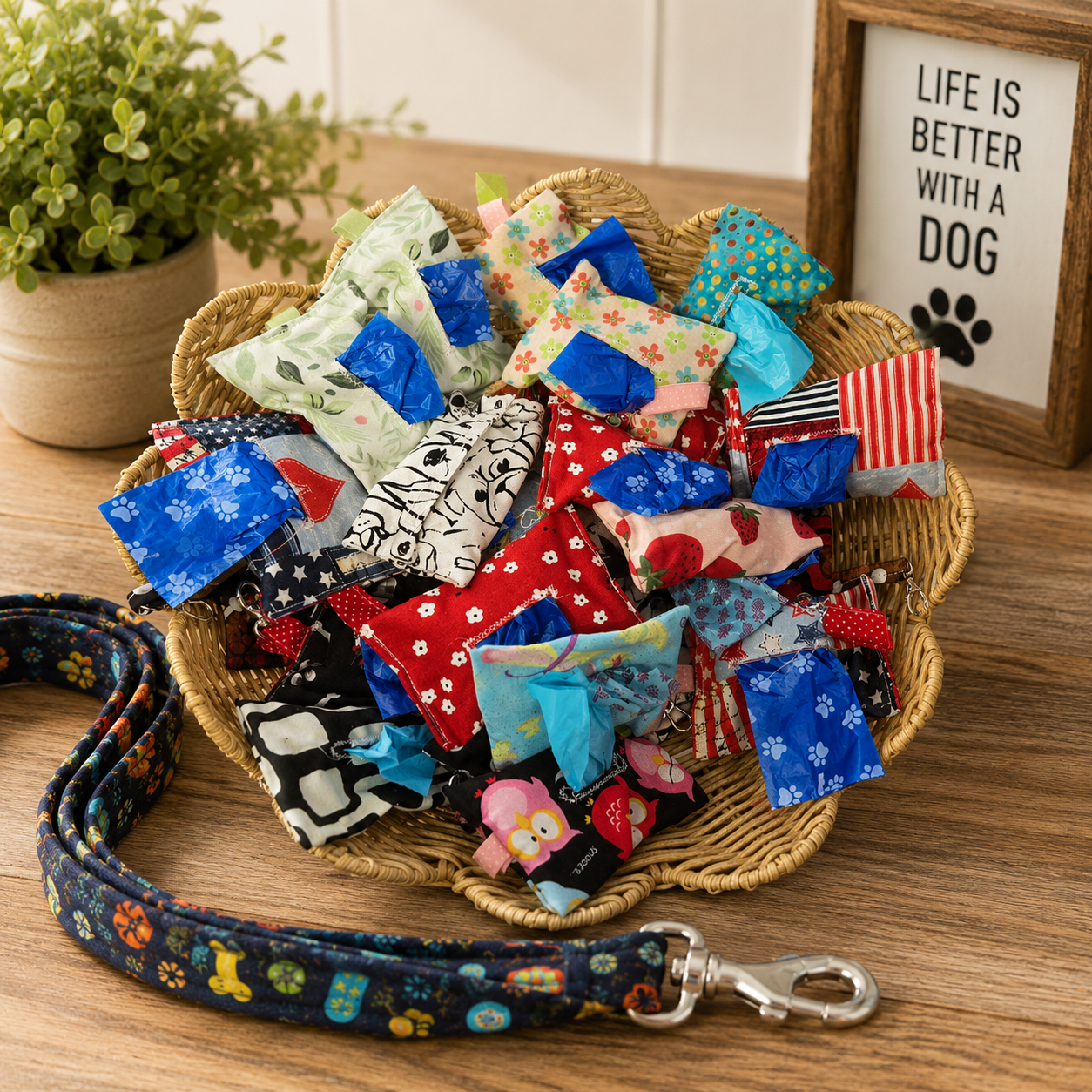 Handmade Dog Waste Bag Holder | Mystery Fabric