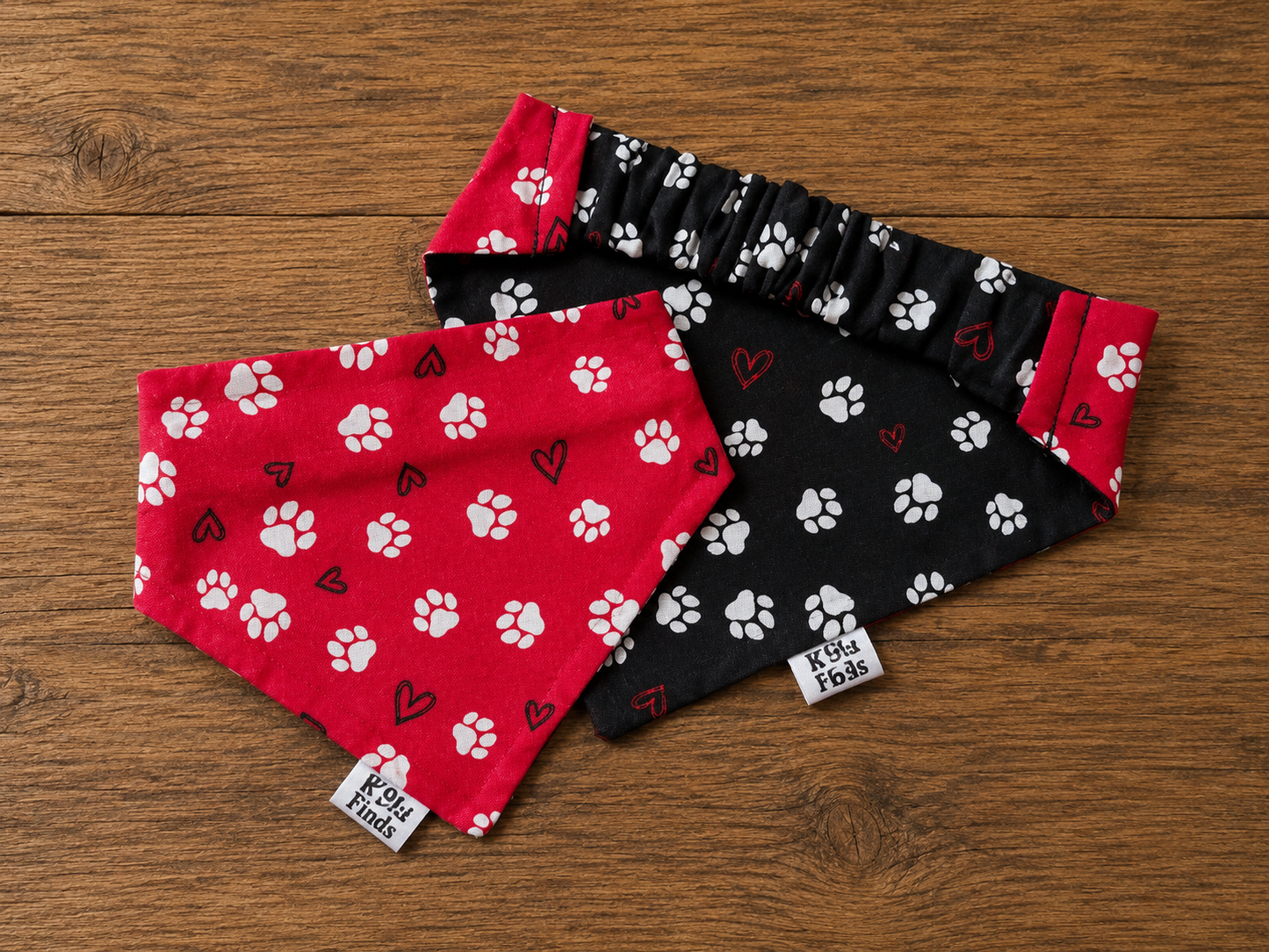 Red & Black Paw Print Scrunchie Dog Bandana