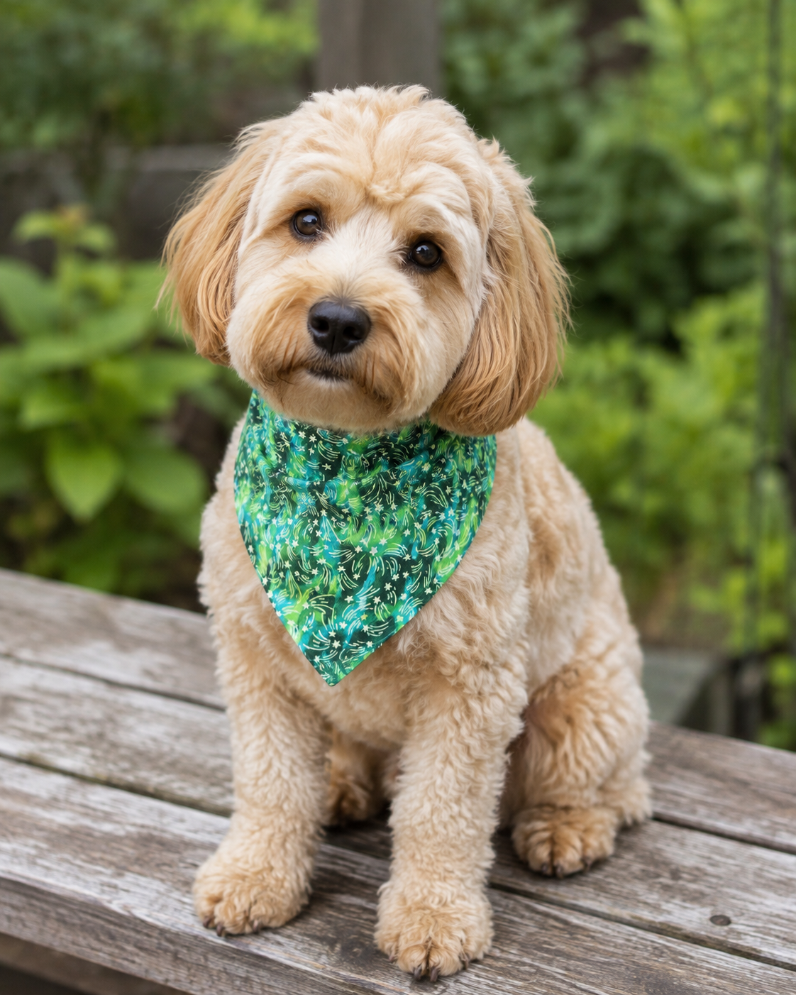Green Swirly Star Over-the-Collar Dog Bandana
