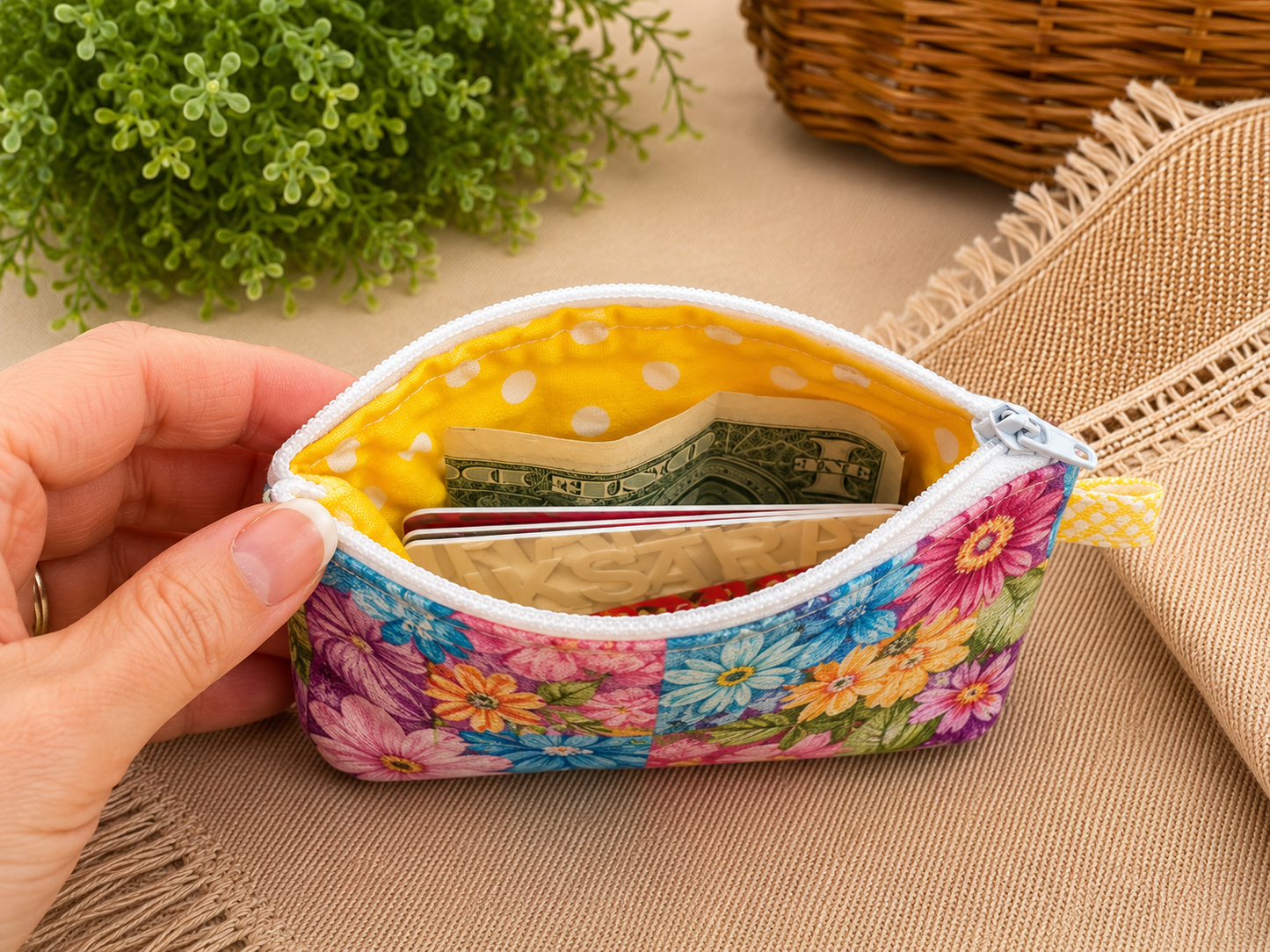 Daisy Patchwork Keychain Wallet