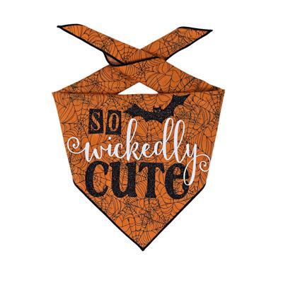 Halloween Dog Bandana So Wickedly Cute Orange Spider Web with Bat