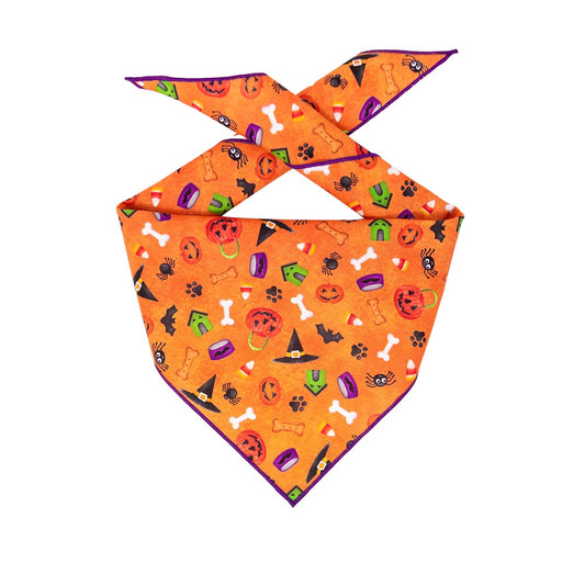 Halloween Dog Bandana Orange Dog Bones and Halloween Icons