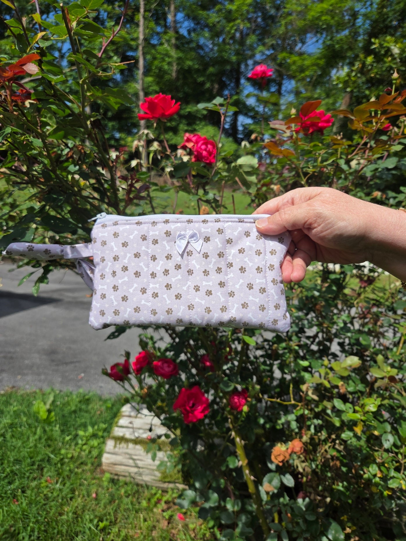 Zipper Pouch Lavender Paw Print Quilted Pouch