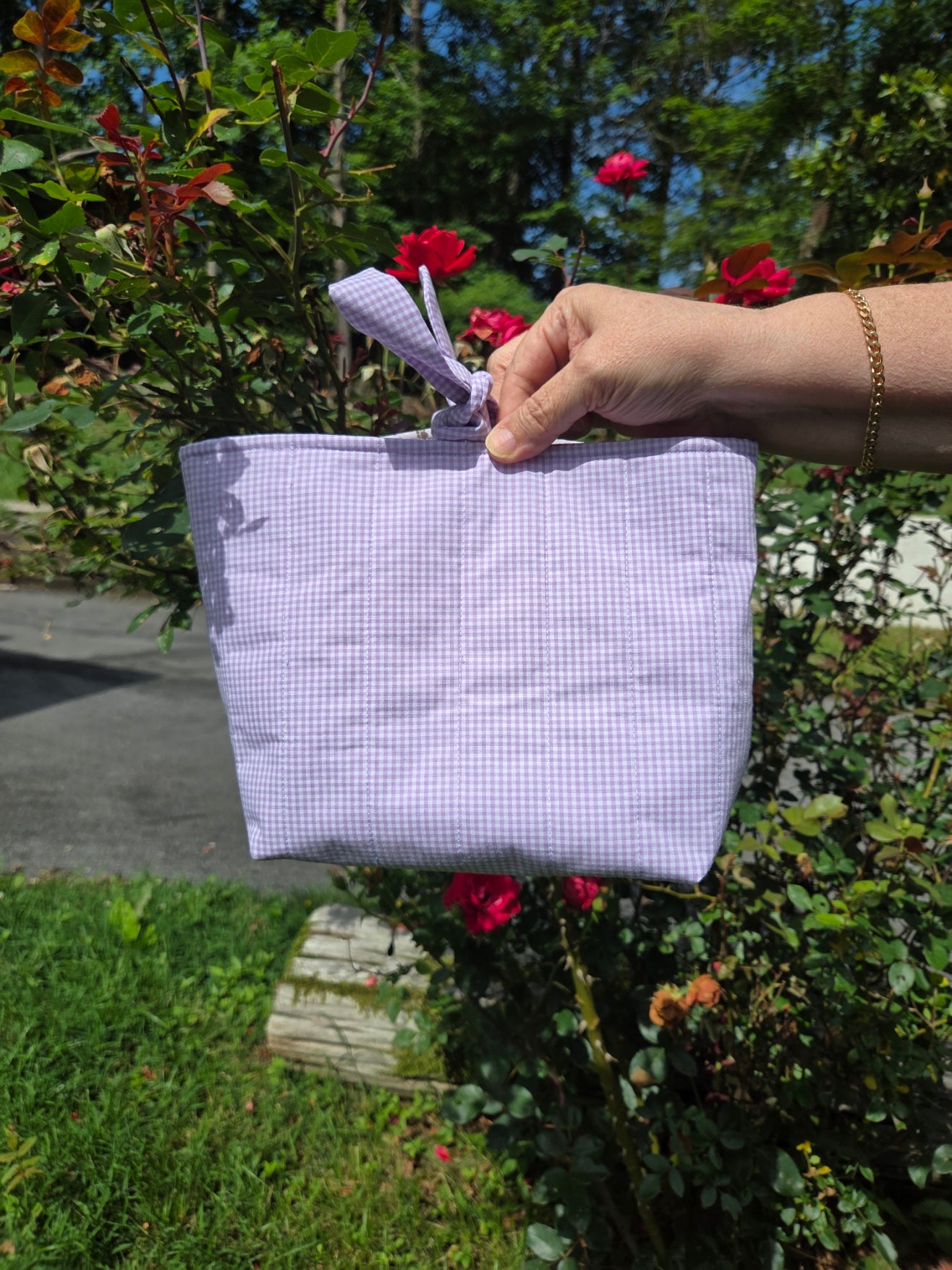 Lavender Gingham Bible Book Tote