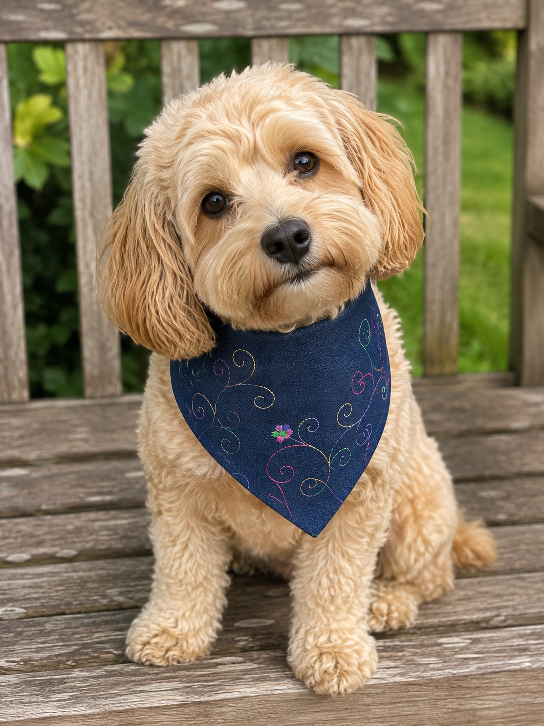 Embroidered Denim Scrunchie Dog Bandana