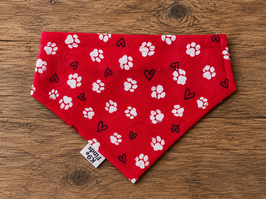 Red & Black Paw Print Scrunchie Dog Bandana