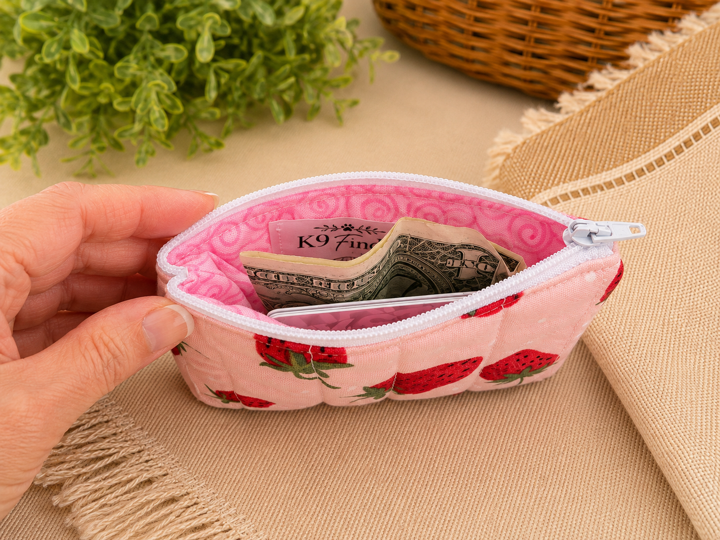 Pink Strawberry Keychain Wallet