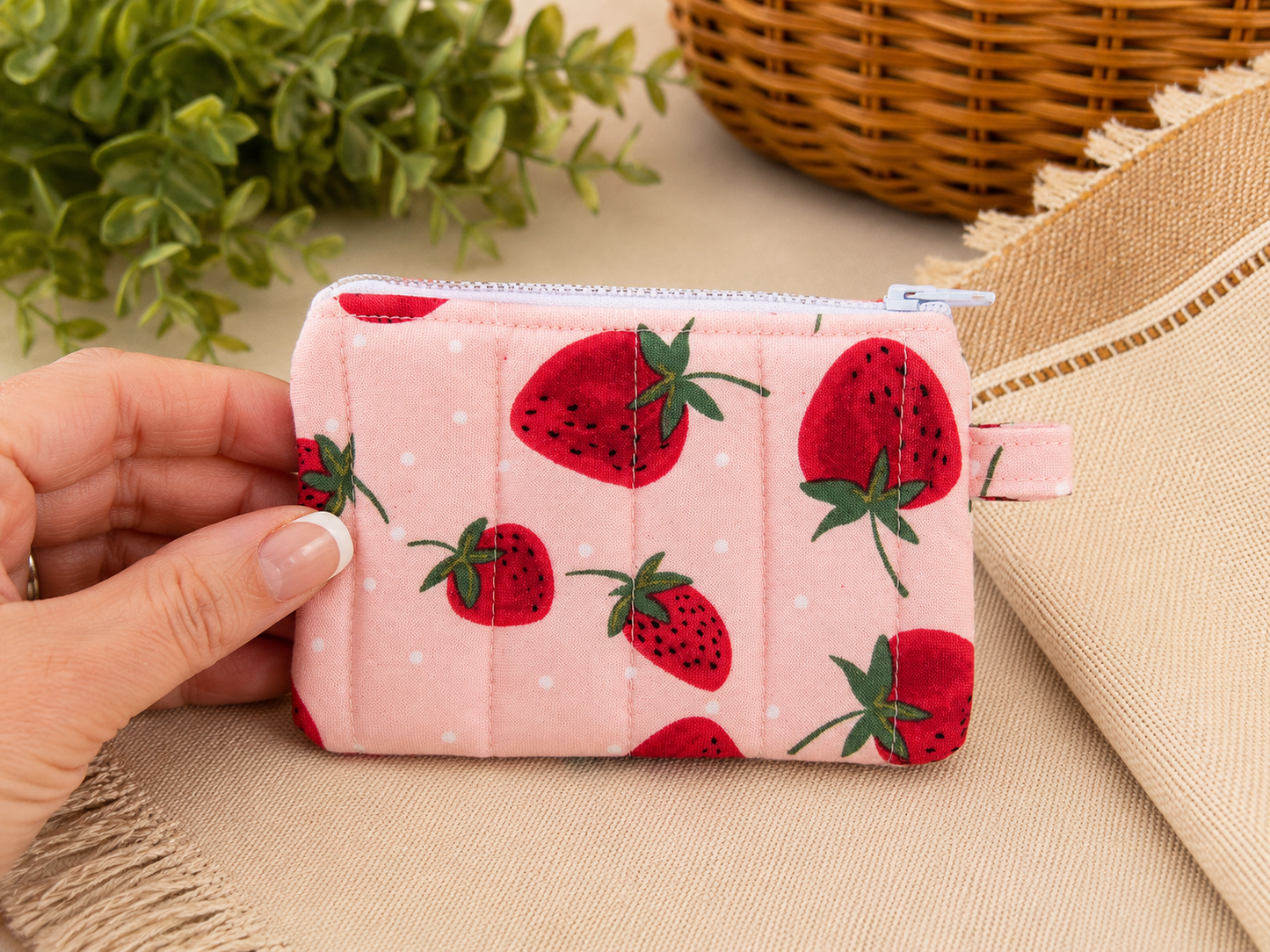 Pink Strawberry Keychain Wallet