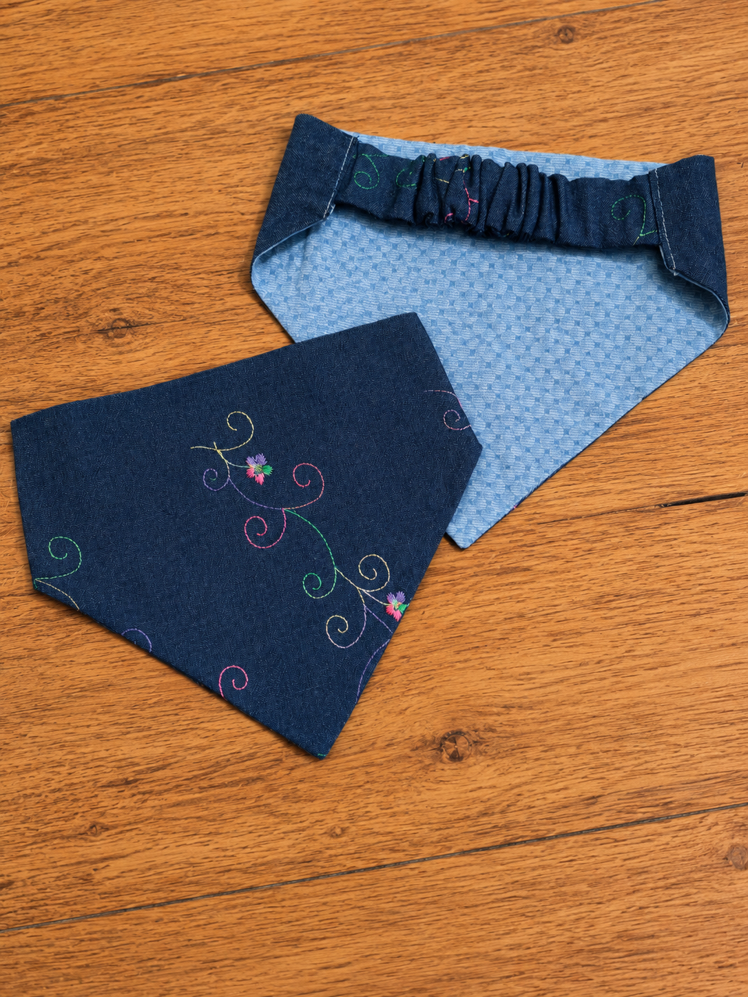 Embroidered Denim Scrunchie Dog Bandana