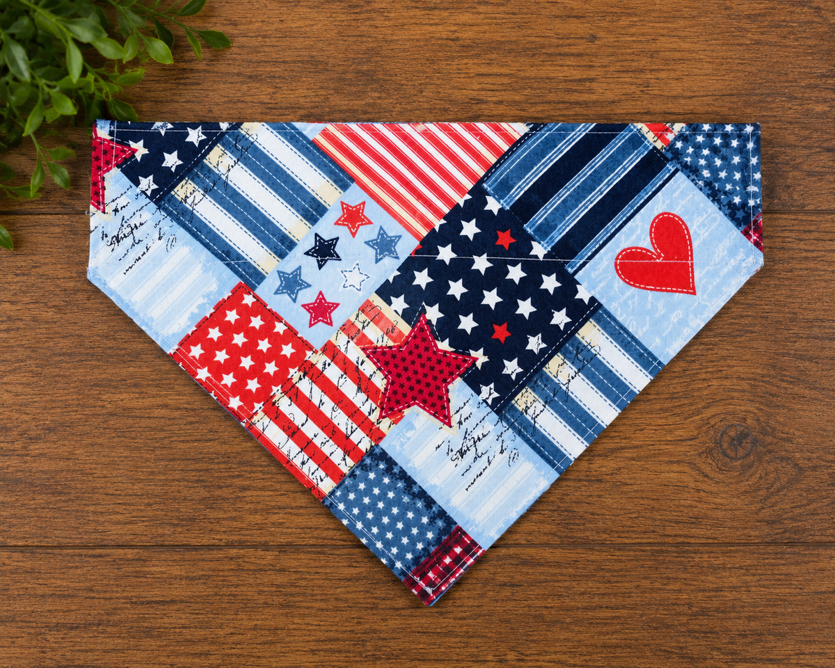 Patriotic Patchwork Over-the-Collar Dog Bandana