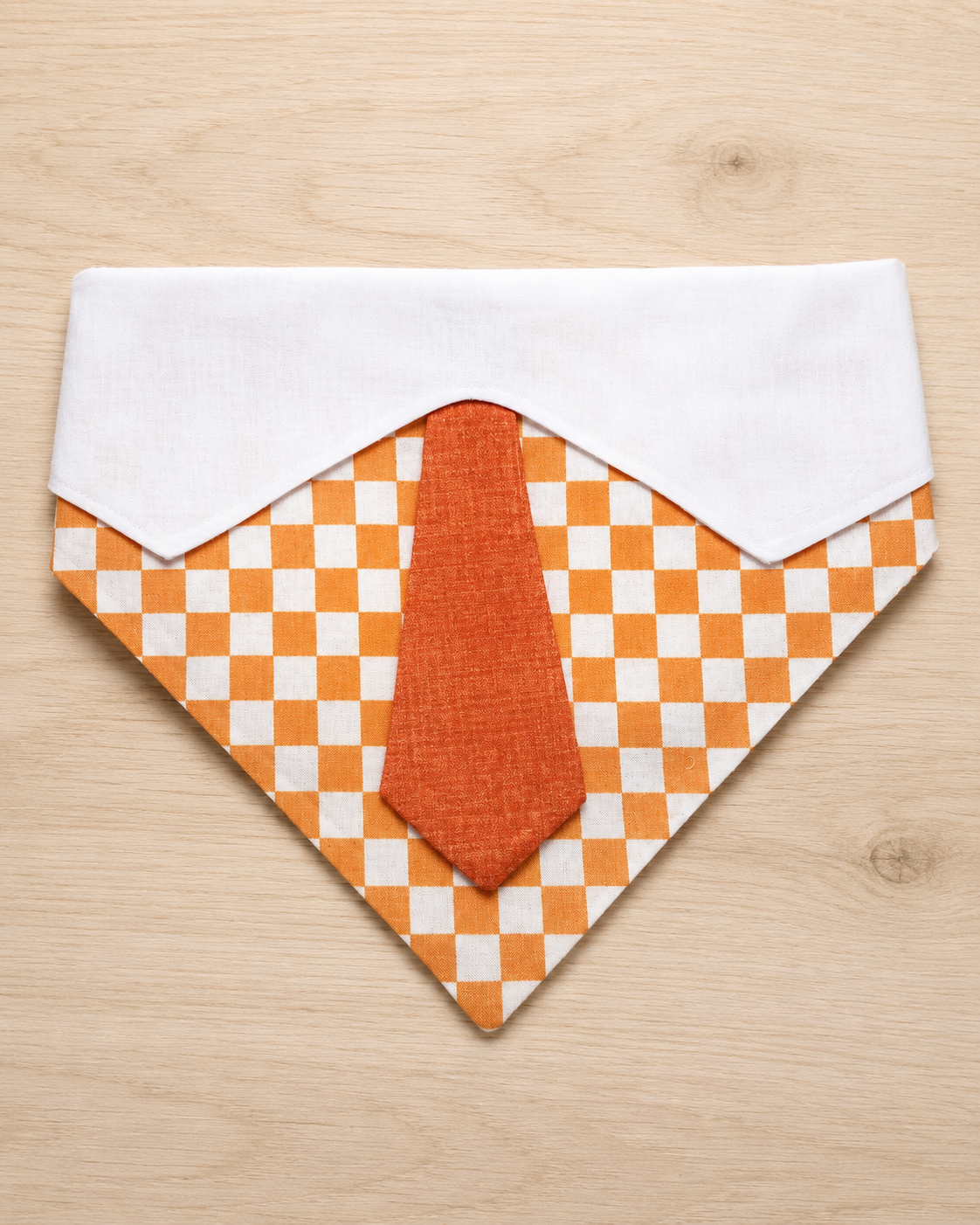 Orange Checkered Scrunchie Dog Bandana with Tie