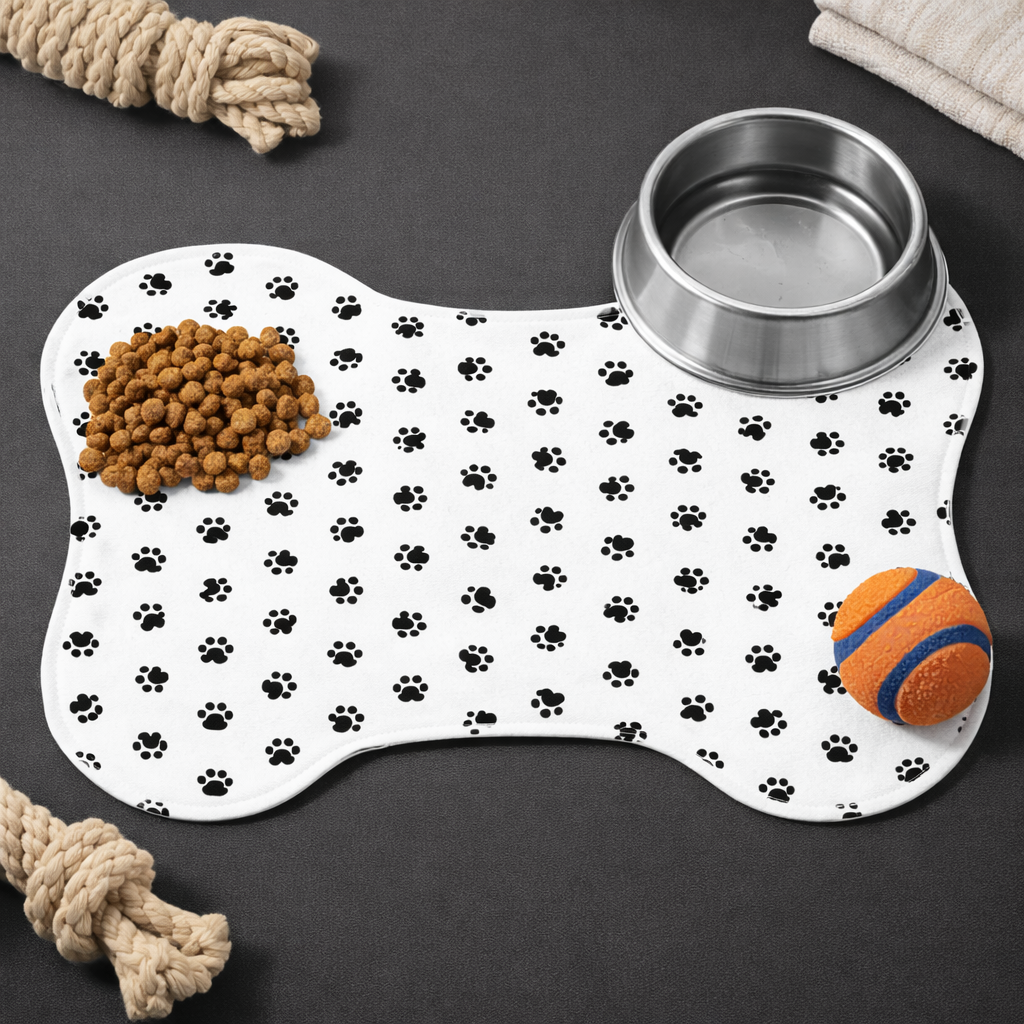 Black Paw Prints Bone-Shaped Dog Dish Placemat