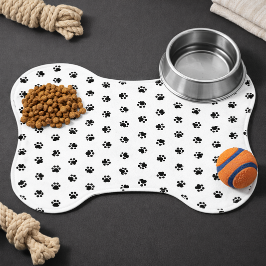 Black Paw Prints Bone-Shaped Dog Dish Placemat