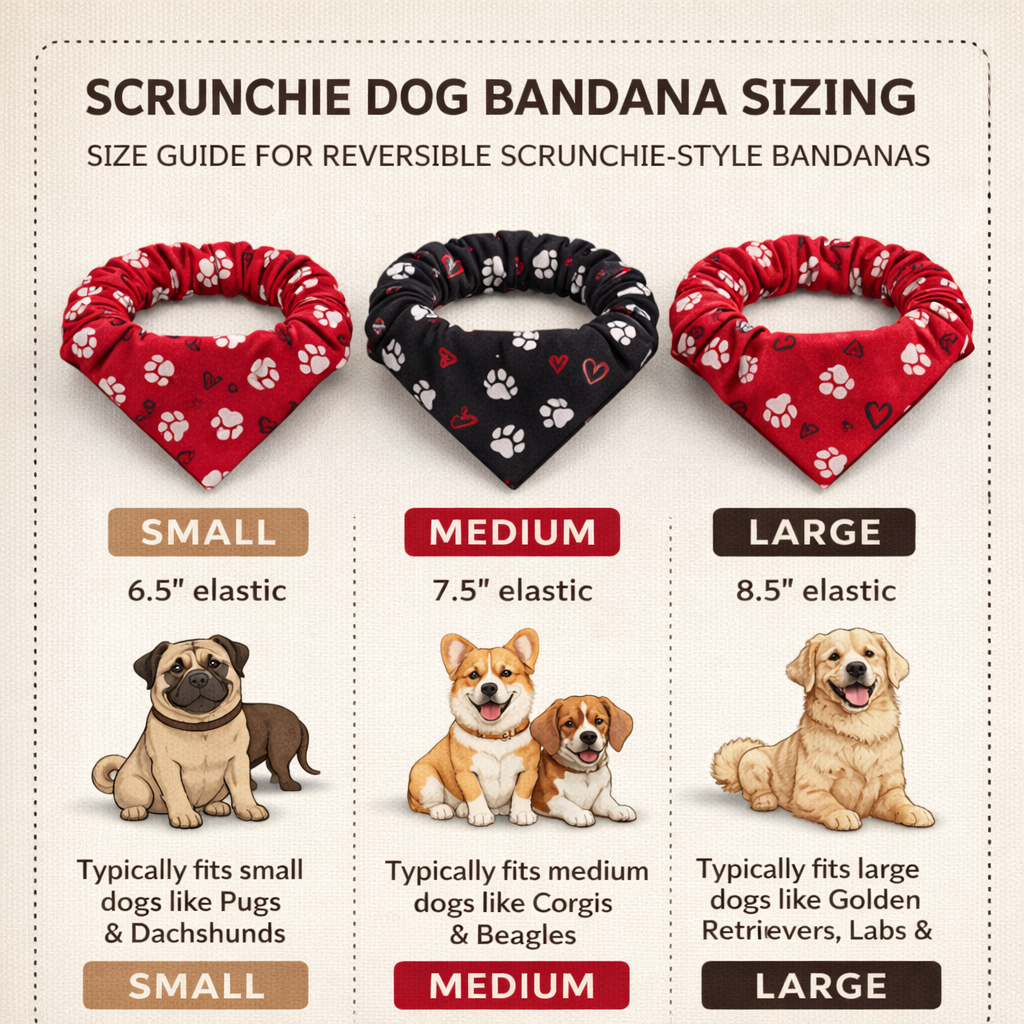 Paw Prints & Hearts Reversible Scrunchie Dog Bandana