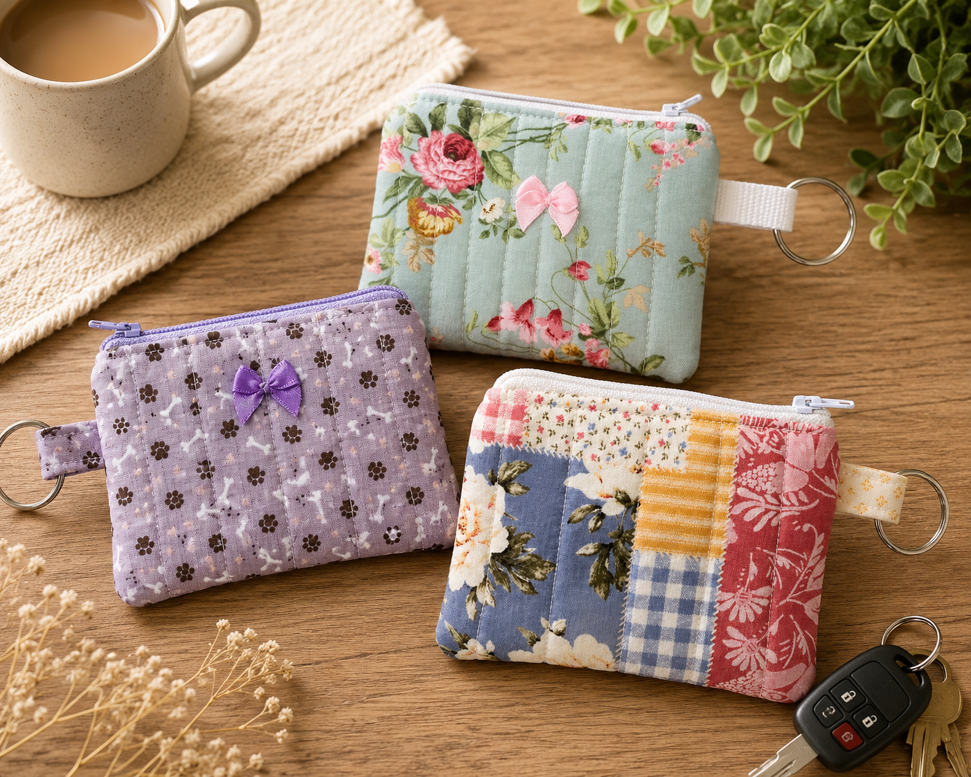 Quilted Keychain Wallet | Small Zipper Wallet (Pick Your Design)