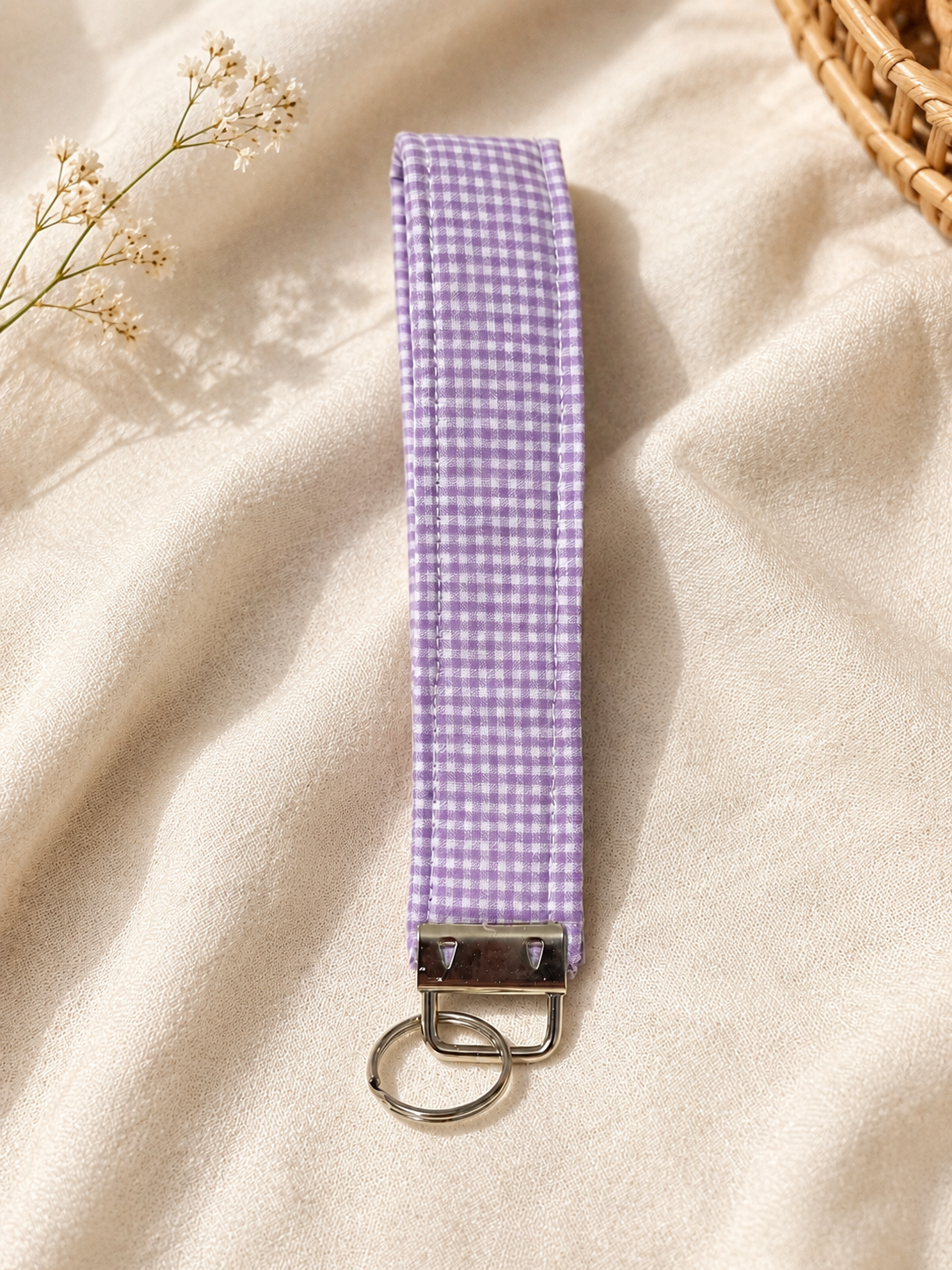 Keychain Wristlet Lavender Gingham Fabric Wristlet Keychain