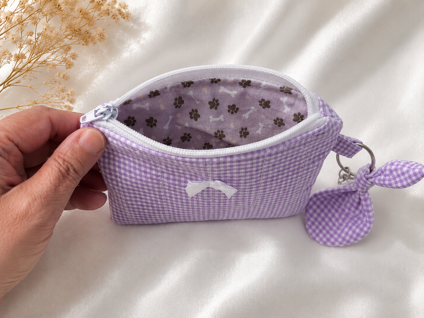 Lavender Gingham Keychain Wallet