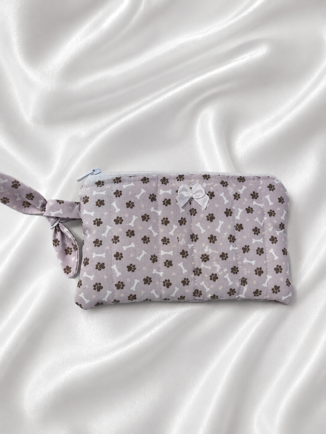 Zipper Pouch Lavender Paw Print Quilted Pouch