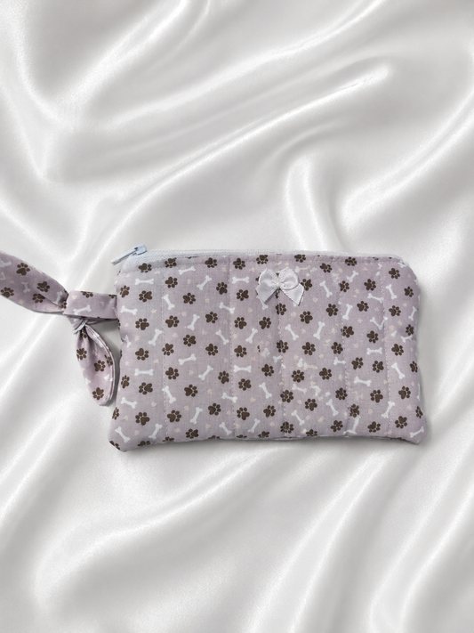 Zipper Pouch Lavender Paw Print Quilted Pouch