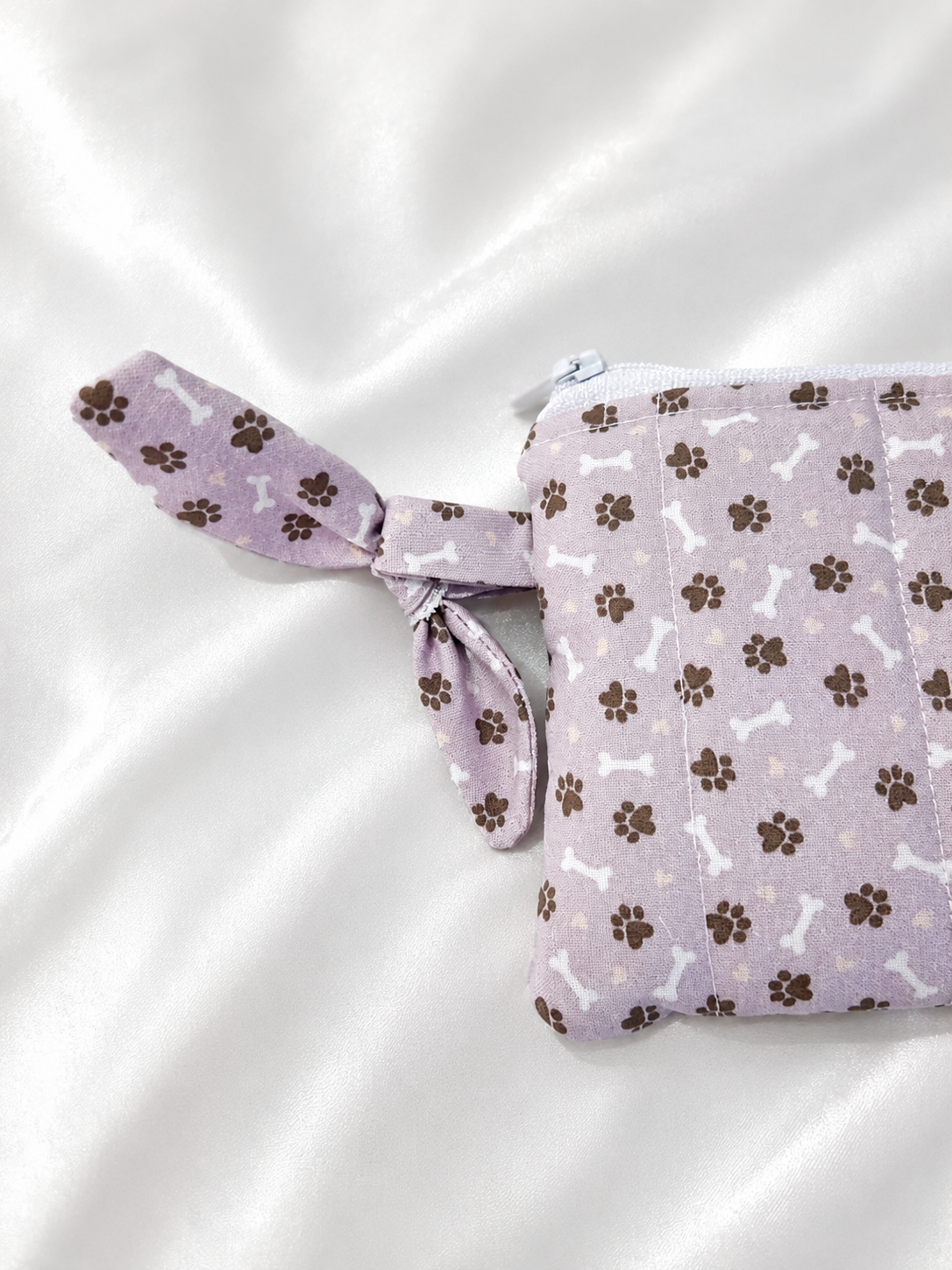 Zipper Pouch Lavender Paw Print Quilted Pouch