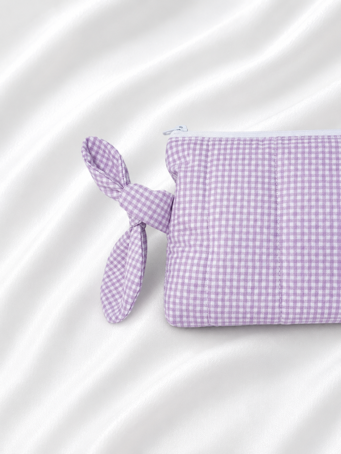 Zipper Pouch Lavender Gingham Quilted Pouch