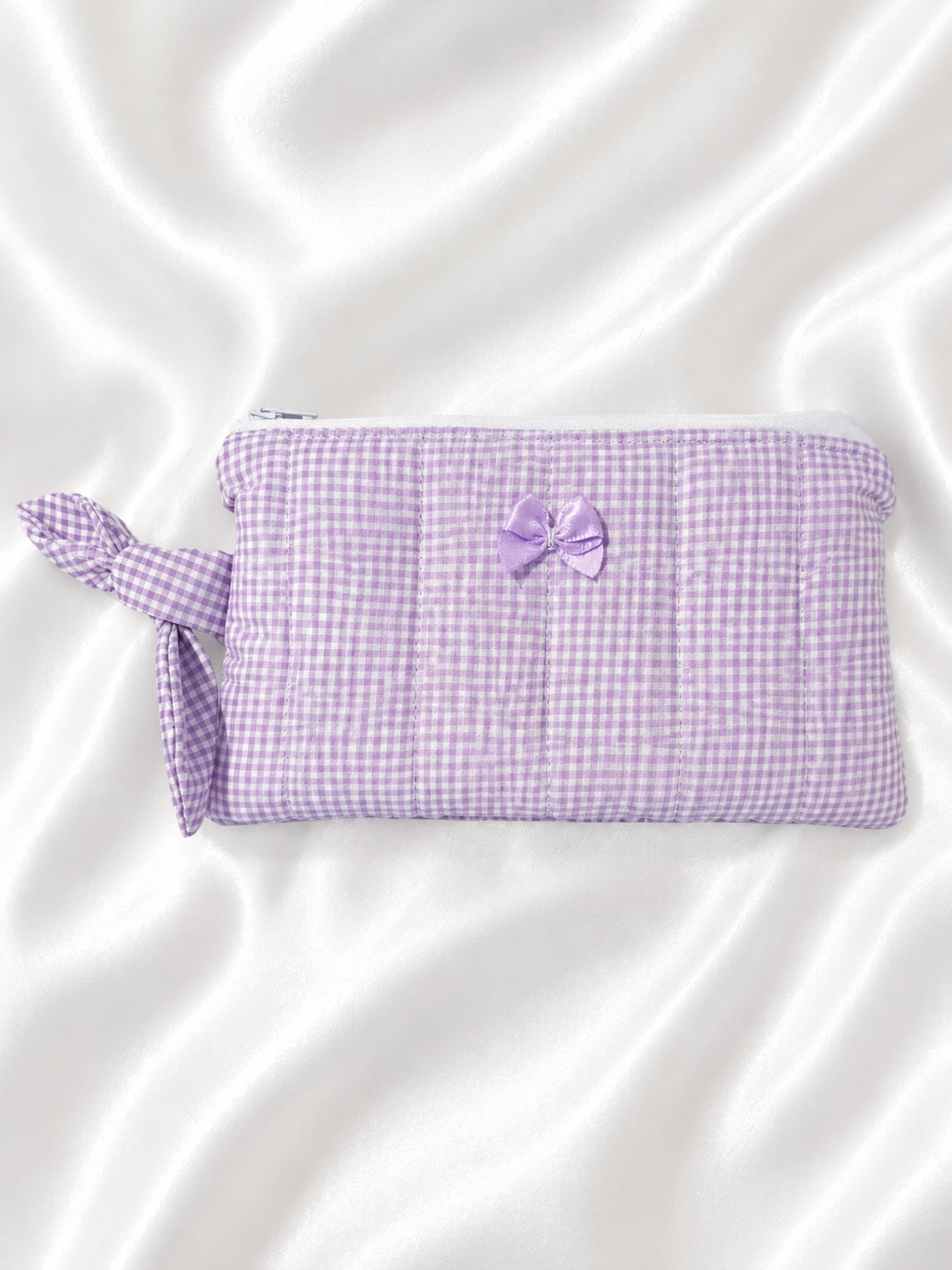 Zipper Pouch Lavender Gingham Quilted Pouch