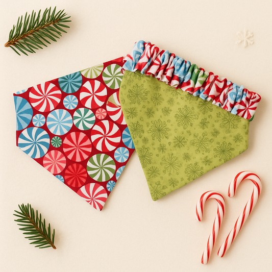 Christmas Dog Bandana Peppermint Swirl Reversible Scrunchie