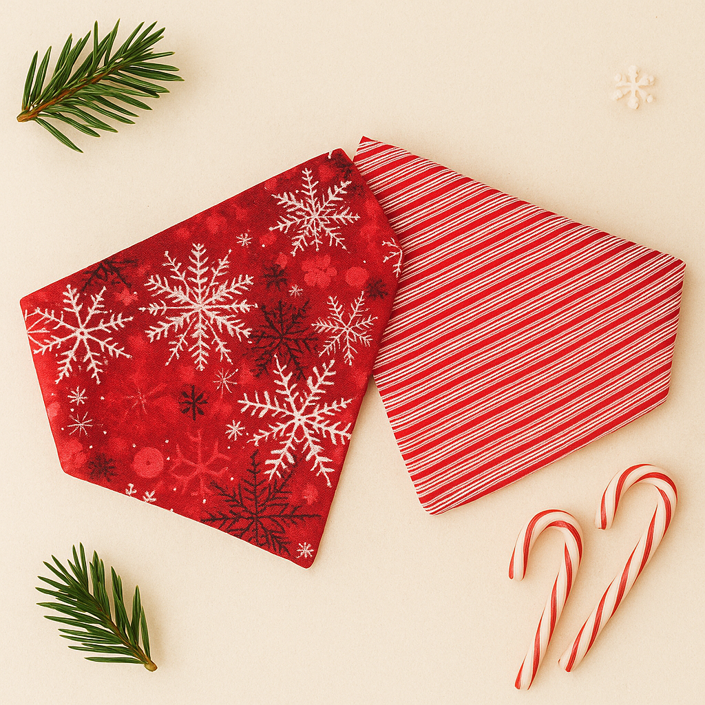 Christmas Dog Bandana Snowflake Stripe Scrunchie