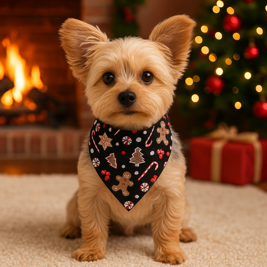 Christmas Dog Bandana Gingerbread Cozy Flannel Over-the-Collar