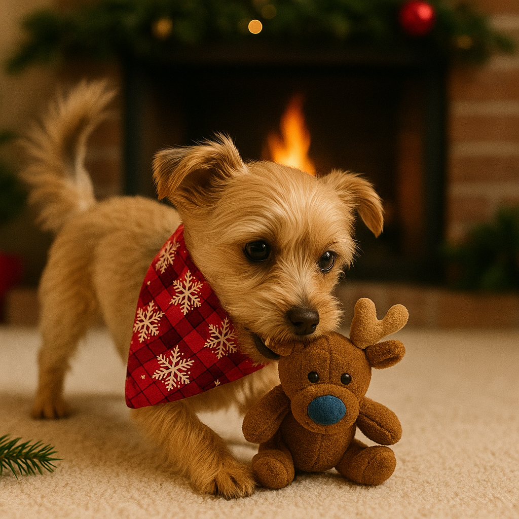 Christmas Dog Bandana Holly Plaid Over The Collar