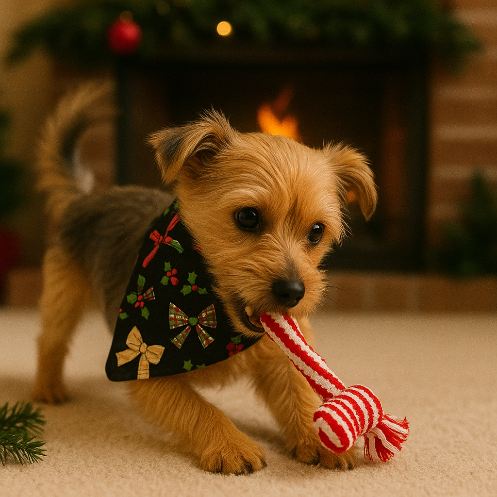 Christmas Dog Bandana Holly Plaid Over The Collar