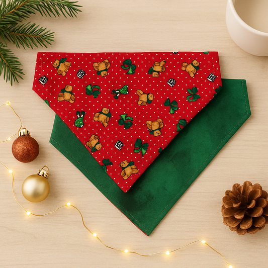 Reversible Gingerbread Christmas Over the Collar Dog Bandana