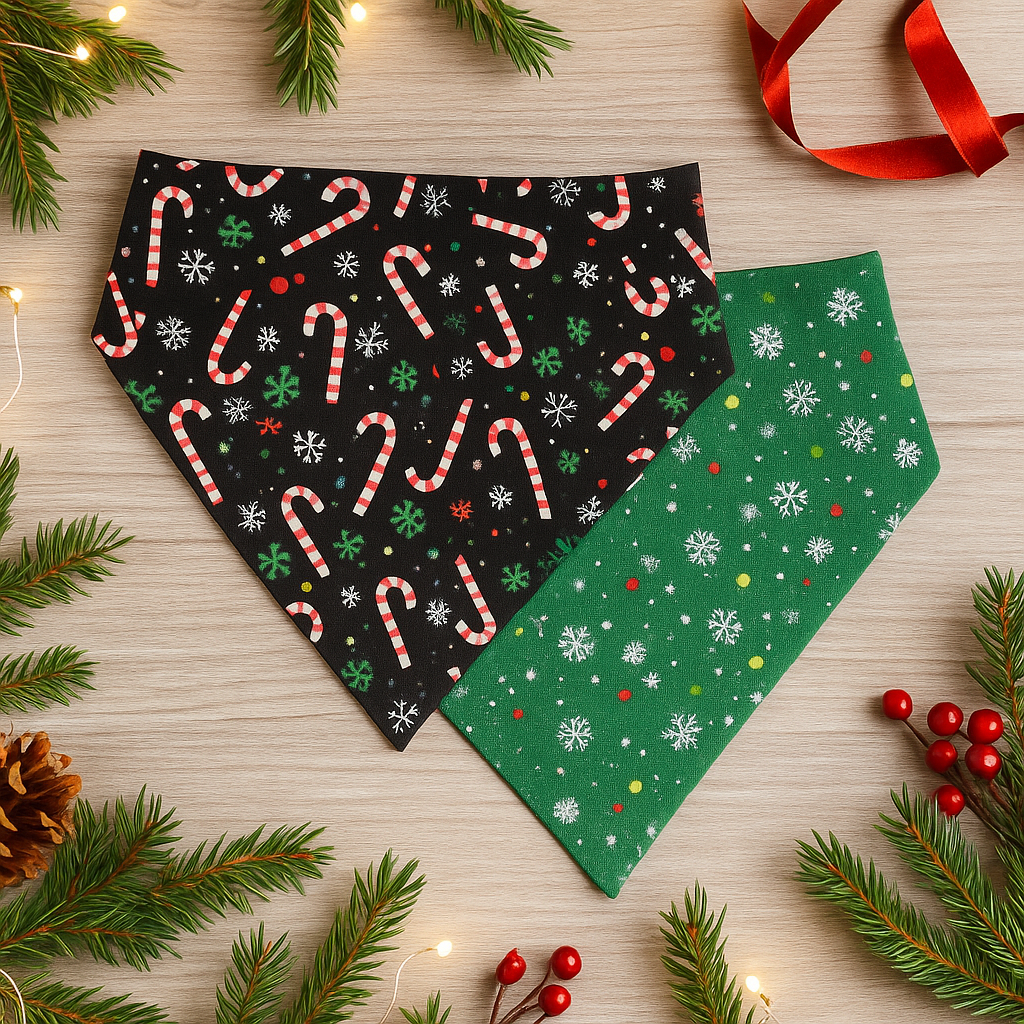 Christmas Candy Cane Wishes Scrunchie Dog Bandana