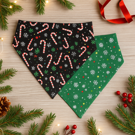Christmas Candy Cane Wishes Scrunchie Dog Bandana