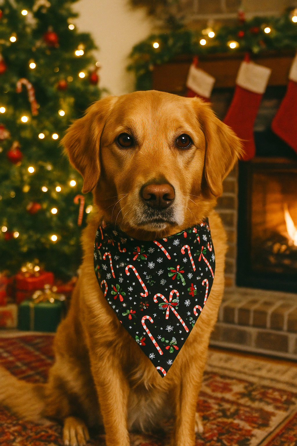 Christmas Candy Cane Wishes Scrunchie Dog Bandana