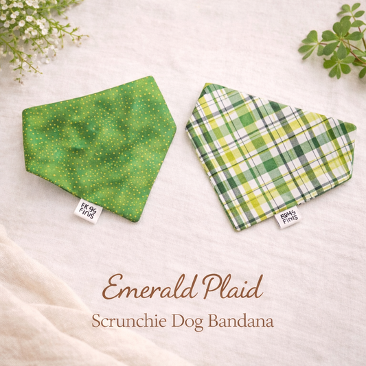 Emerald Plaid Scrunchie Dog Bandana