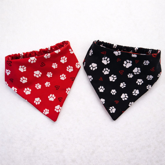 Paw Prints & Hearts Reversible Scrunchie Dog Bandana