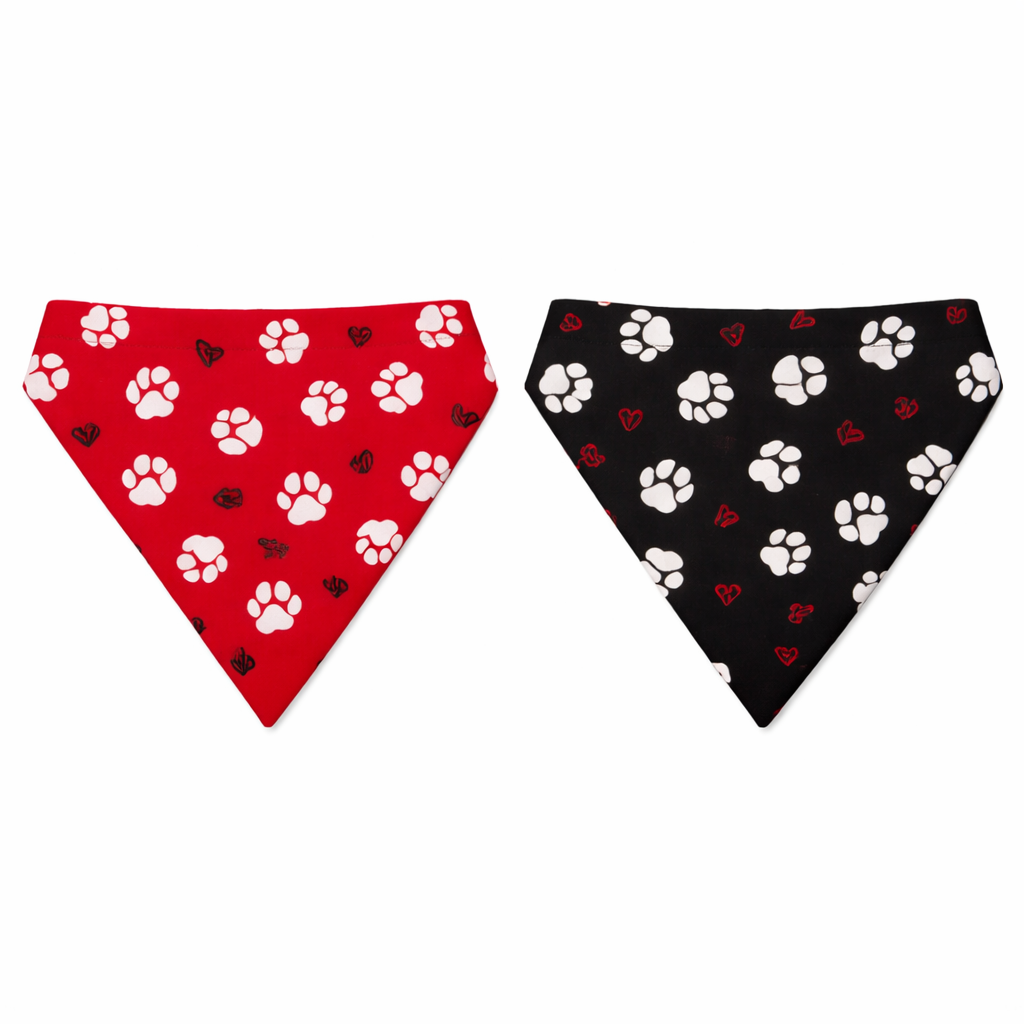 Paw Prints & Hearts Reversible Scrunchie Dog Bandana