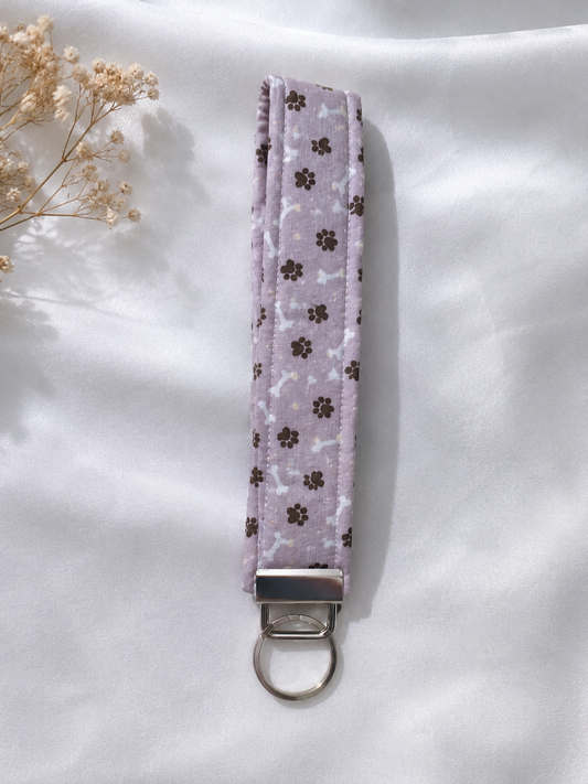 Keychain Wristlet Lavender Paw Print Fabric Wristlet Keychain
