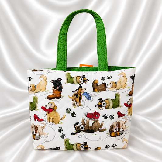 Playful Dog Print Book Tote
