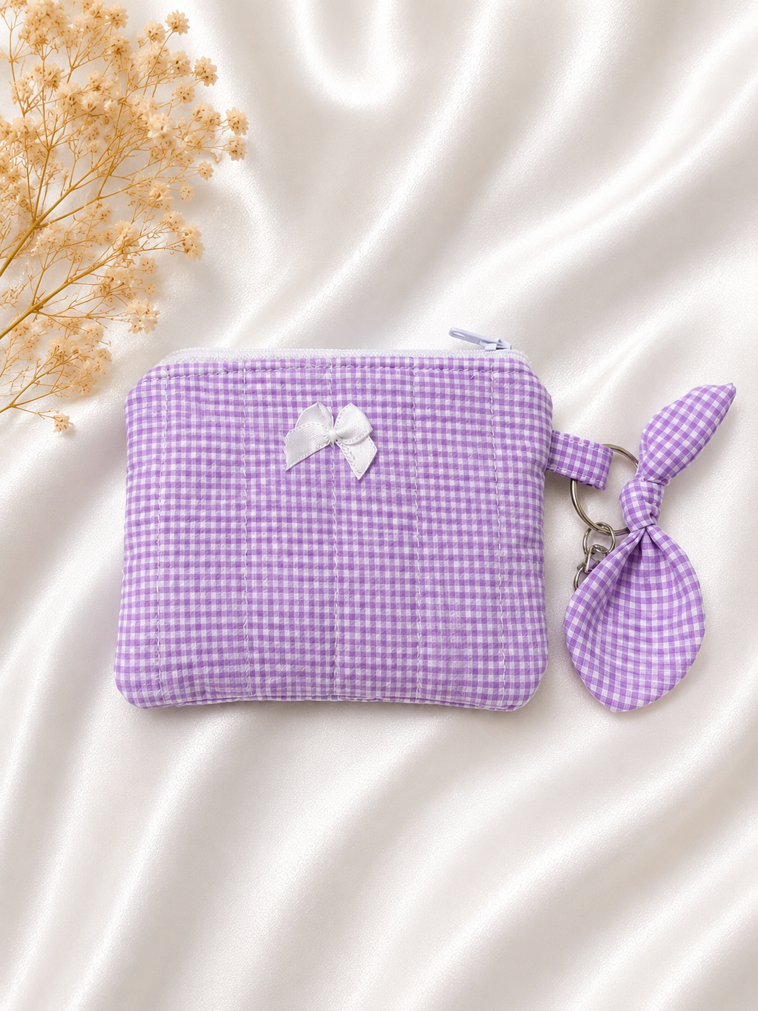 Lavender Gingham Keychain Wallet