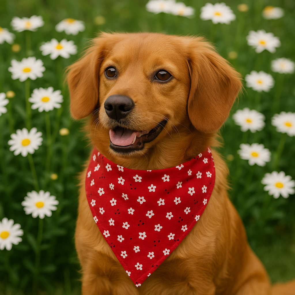 Red Floral Dog Tie Bandana White Petals Print