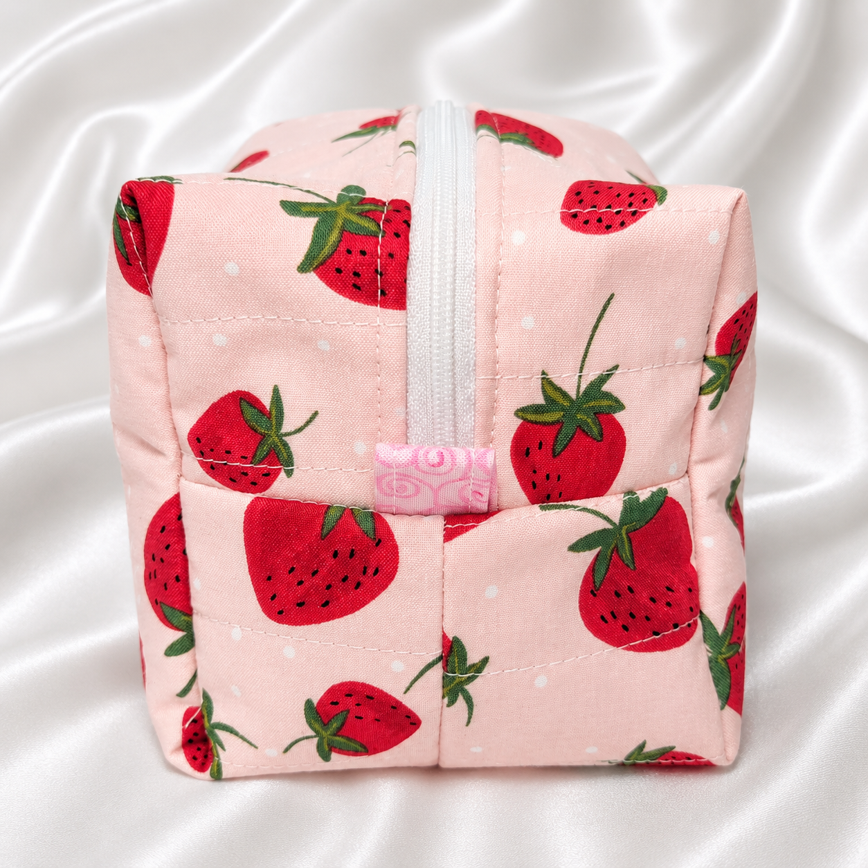 Strawberry Quilted Boxy Makeup Bag