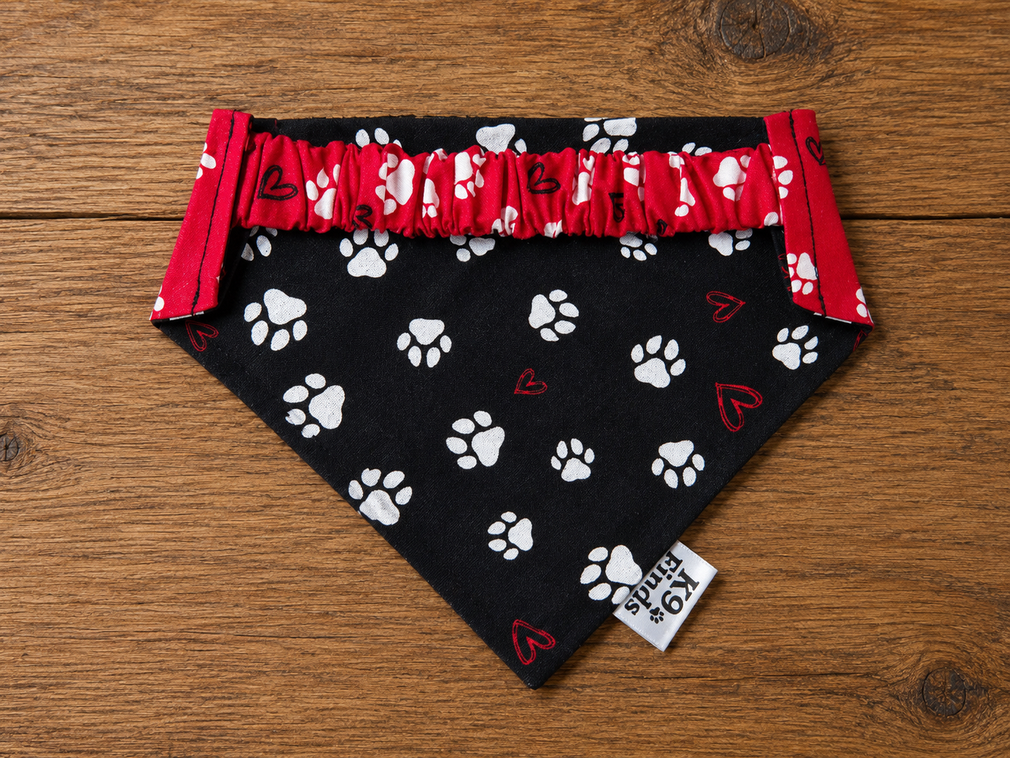 Red & Black Paw Print Scrunchie Dog Bandana