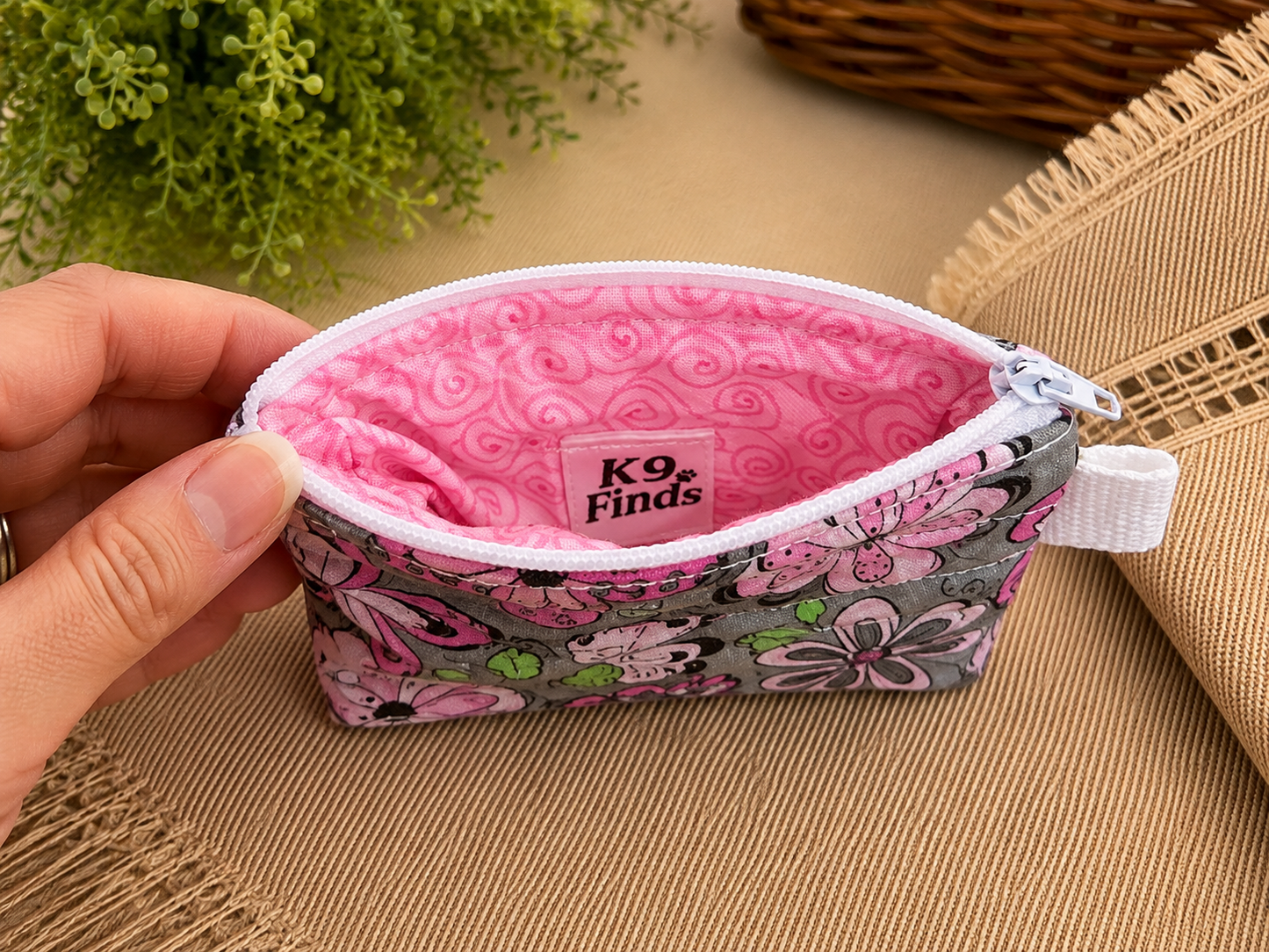 Pink & Gray Floral Keychain Wallet