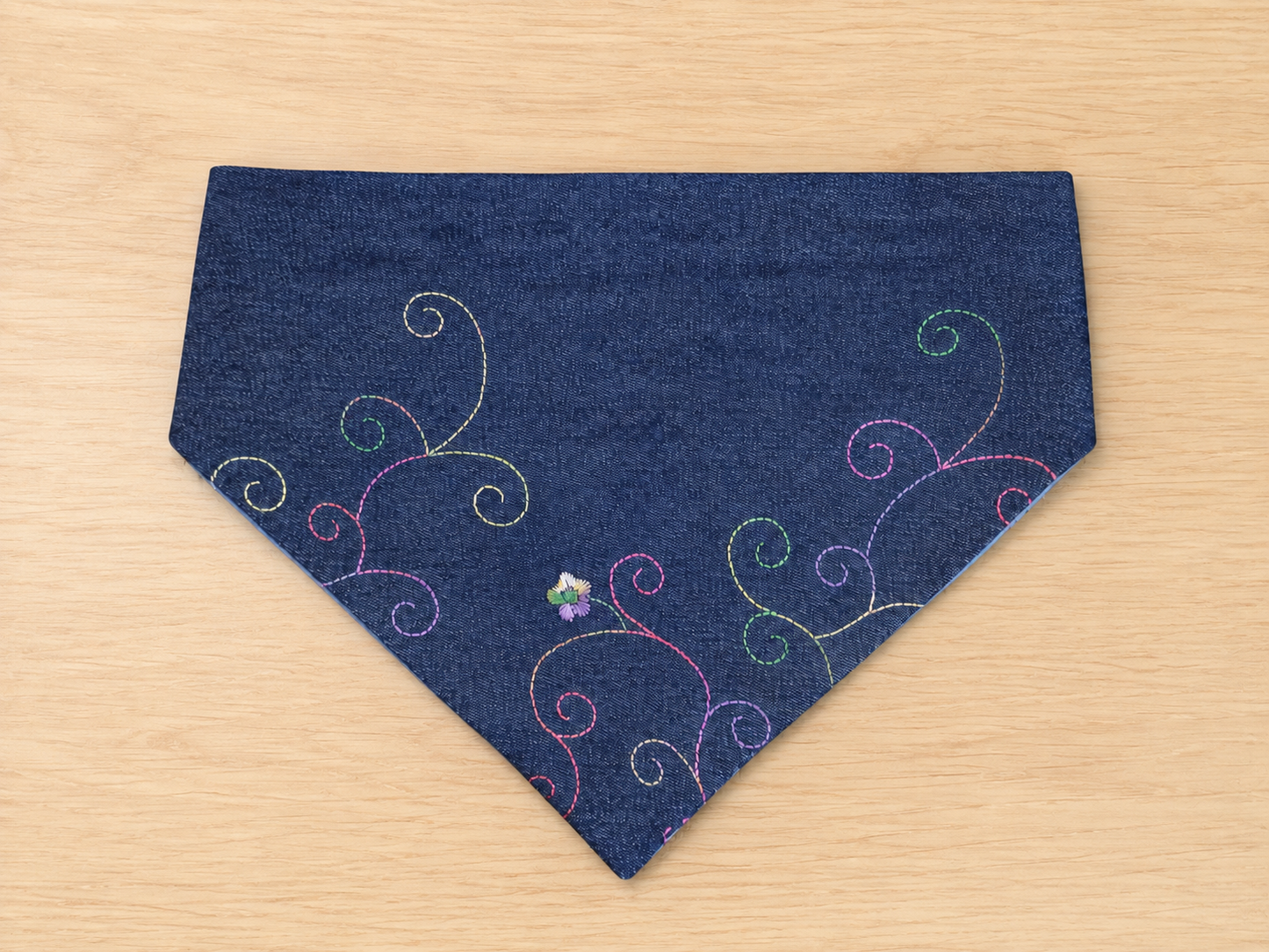 Embroidered Denim Scrunchie Dog Bandana