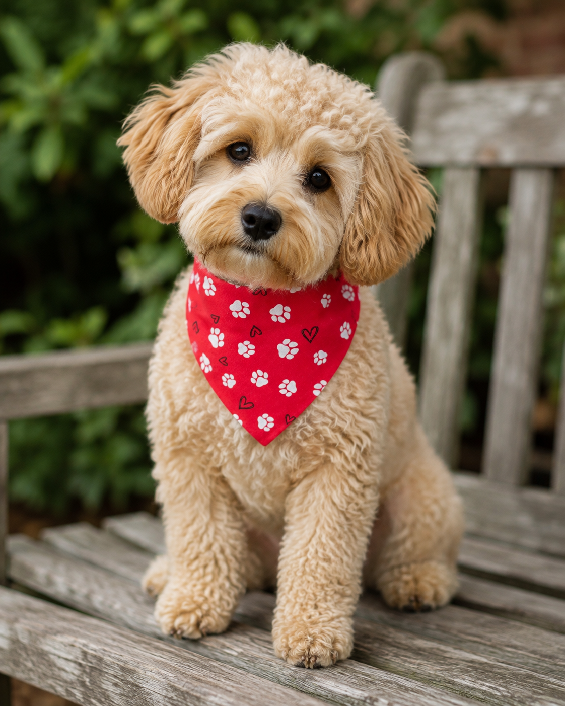 Red & Black Paw Print Scrunchie Dog Bandana