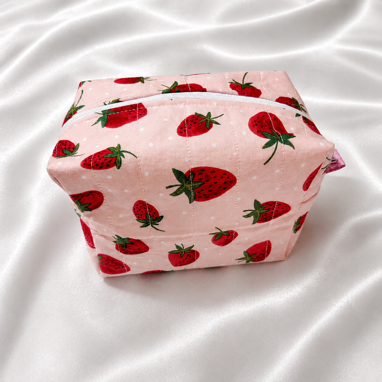 Strawberry Quilted Boxy Makeup Bag