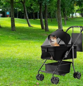 2 in 1 Folding Dog Stroller, Pet Folding Stroller, 4 Wheels Dog/Cat Puppy Stroller w/Removable Travel Carrier for Small/Medium Pet, Waterproof Pad